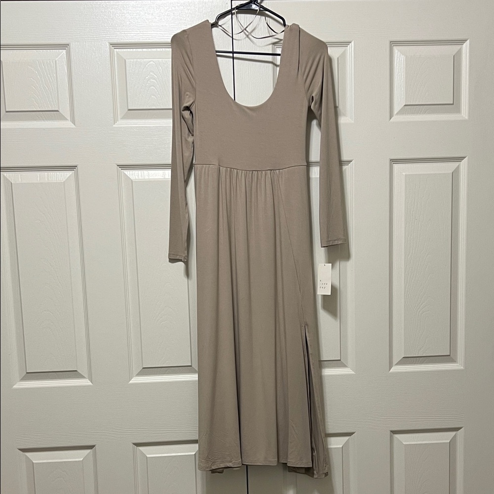 Elegant Long Sleeve Dress in Taupe
